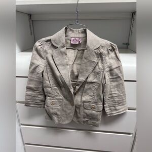 Juicy Couture cropped 3/4 sleeve linen blazer